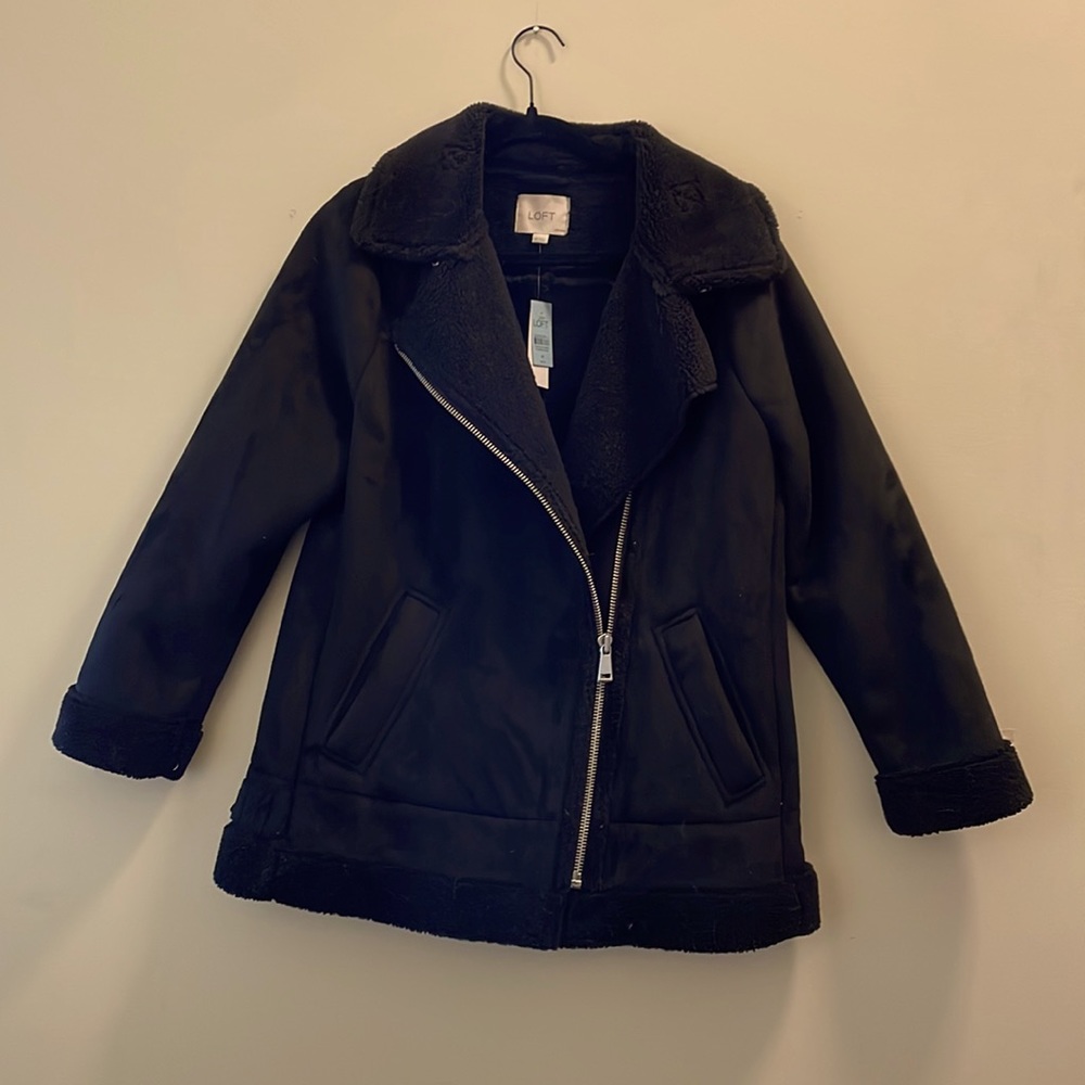 The Loft Petite Faux Sued Moto Aviator Jacket